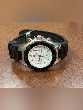 MICHELE Tahitian jellybean Silicone Strap Chronograph Watch Black & Silver